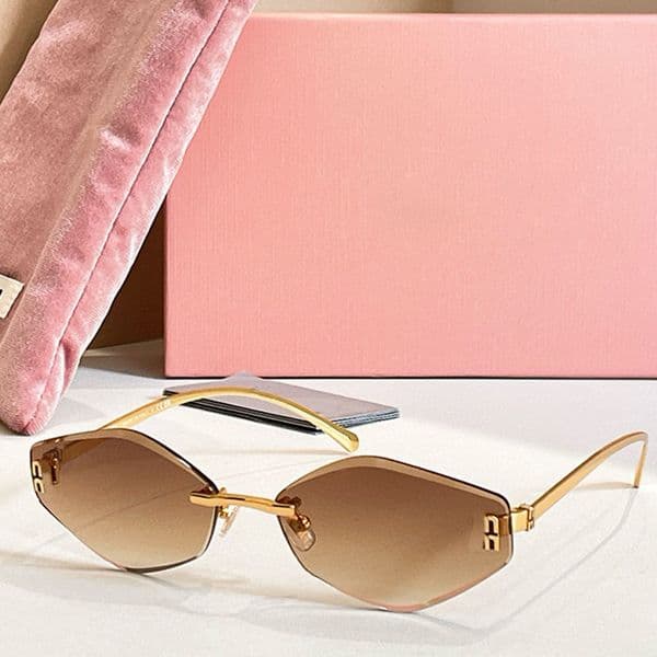 Womens Luxury Diamond Shaped Frameless Metal Sunglasses MU1897L Unique Curved Metal Temple Design Exquisite Elegant Style UV Resistant Lenses
