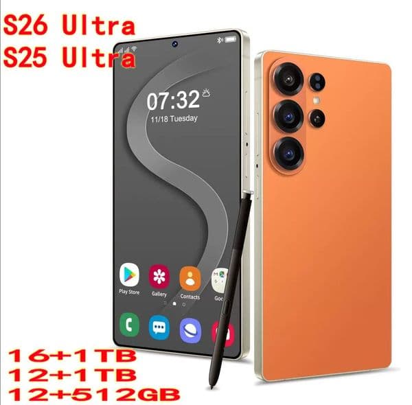 S26 S25 Ultra Orange 7.3Inch 5G 16GB+1TB 512GB Unlocked cell phone Android Smartphone Camera HD Display smart phones Ring with sealed box 2 and receipt