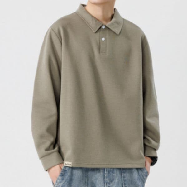 A105 Men Long-sleeved Autumn and Winter Heavy Loose Solid Color Lapel Youth Casual