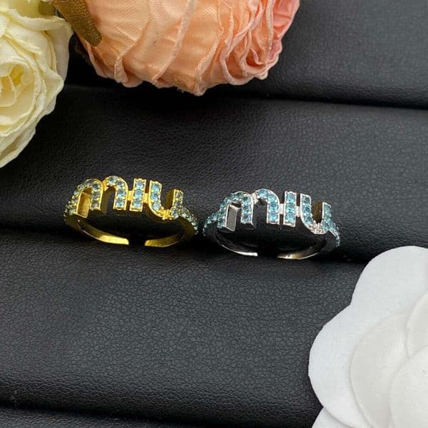 MM ring M iun M iun designer ring 2025 New Miu Family Blue Open Ring with Inlaid Diamonds for Women, High-End Luxury Versatile Korean Style fashionable jewelry gift