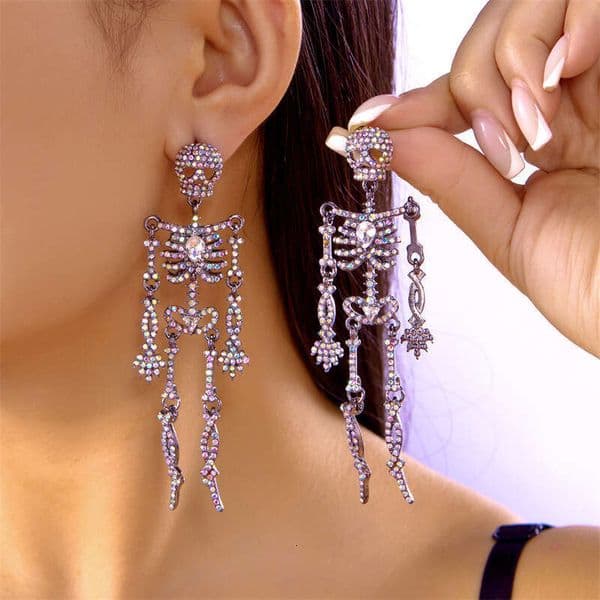 Halloween Series European and American Cross-Border New Niche Design Full Diamond Sparkling Movable Skull Earrings for Women