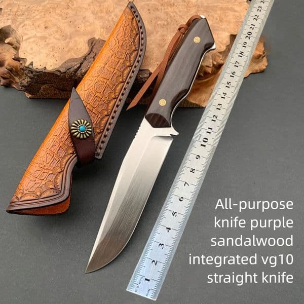 Outdoor Fixed Blade Imported Integrated VG10 Steel Sharp Durable Multifunctional Small Handle Meat Fruit Knife Tool