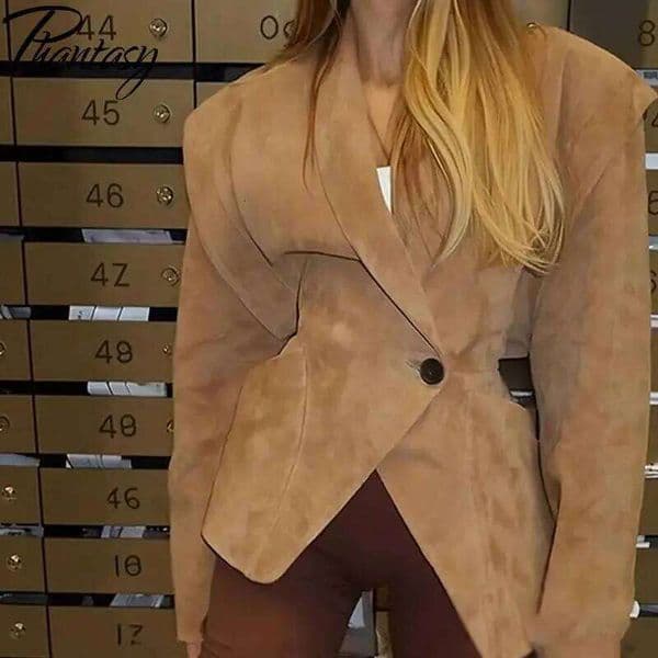 Phantasy Single Breasted Buckle Suede Jacket Street Fashion Waist With Buttons Coat Casual Style Vintage Clothing