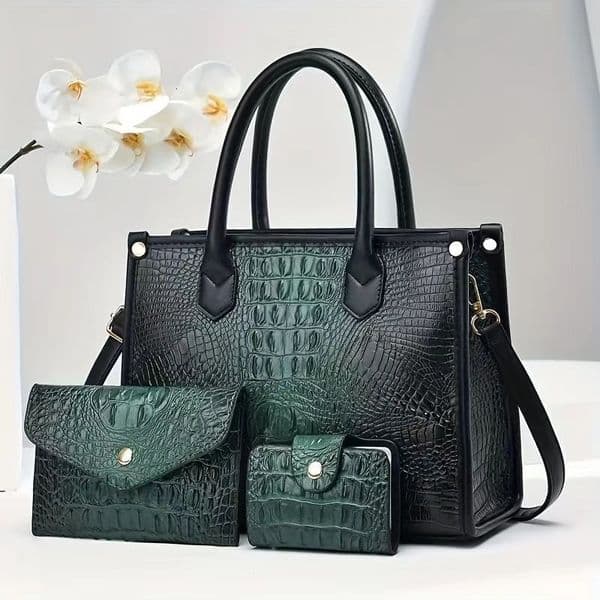 2026 new model Free Shipping Designer s New Crocodile Texture Women s One Shoulder Cross Shoulder Handbag Large Capacity Three Piece Set Mother Bag
