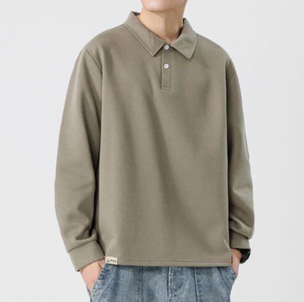 A123 Men Long-sleeved Autumn and Winter Heavy Loose Solid Color Lapel Youth Casual