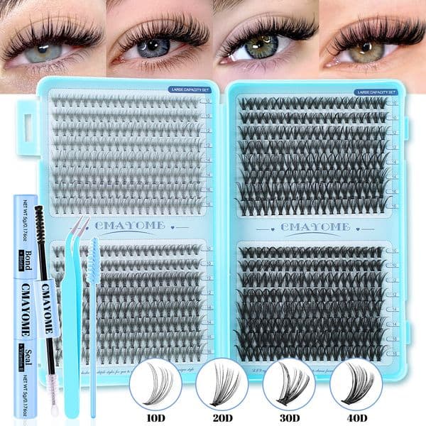 DIY Individual Lashes 640Pcs DIY Cluster Lashes Kit with Lash Bond & Seal Hand Made Reusable D Curled Cluster Segmented Eyelash Extensions Grafted Lashes