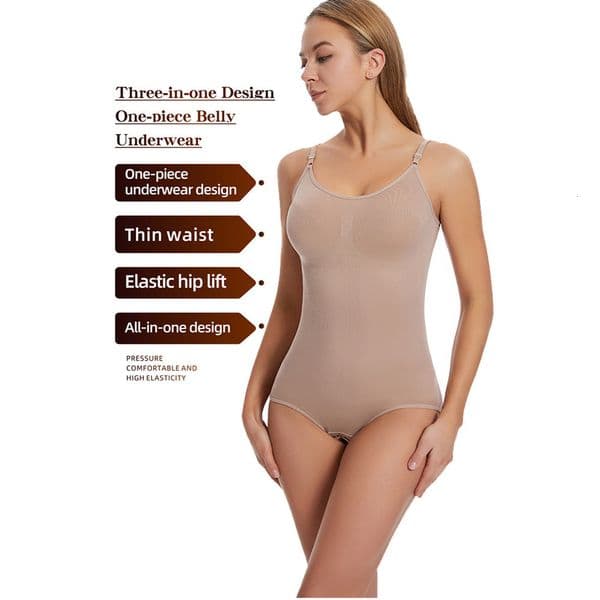 2Pcs Chic Plus Size Women's Shapewear Bodysuit Tummy Control Open Crotch Hip Lift Strap Chest Support Body Shaper Triangle Panties