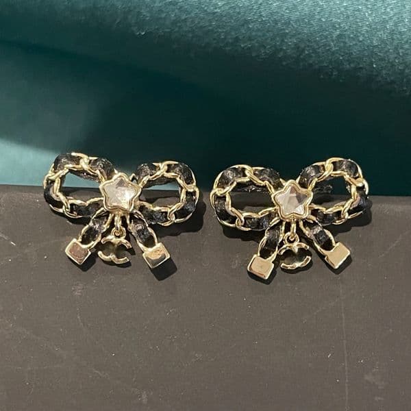 High Quality Black Leather Bow, Star Diamond Earrings Personalized and Versatile Fashion Jewelry Party Gifts