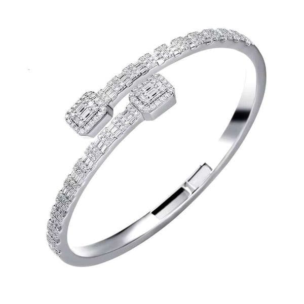 De Fine Jewelry 925 Sterling Silver Iced VVS Baguette Moissanite Bracelet T Square Diamond Cuban Women's Bangle