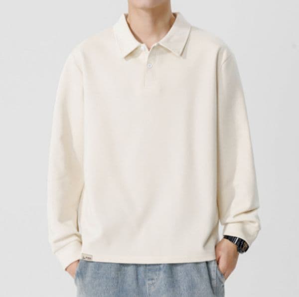 A253 Men Long-sleeved Autumn and Winter Heavy Loose Solid Color Lapel Youth Casual