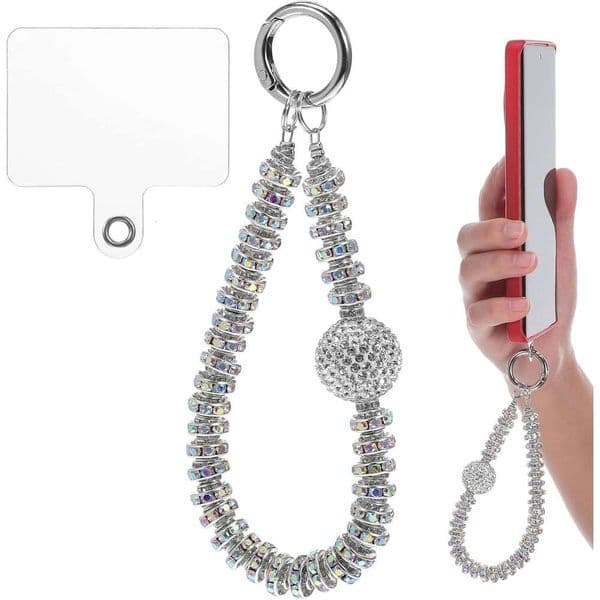 Beaded Cell Charm Wrist Strap for Women with Rhinestone Bead Phone Chain Accessory Decoration Random Style