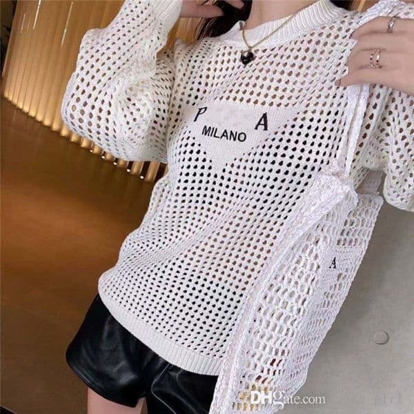 Womens T-Shirt Designer Shirts Tops Clothes Hollow Out White Knit Tees Cotton Fashion Clothing Short Sleeved Tshirts 3 Colors