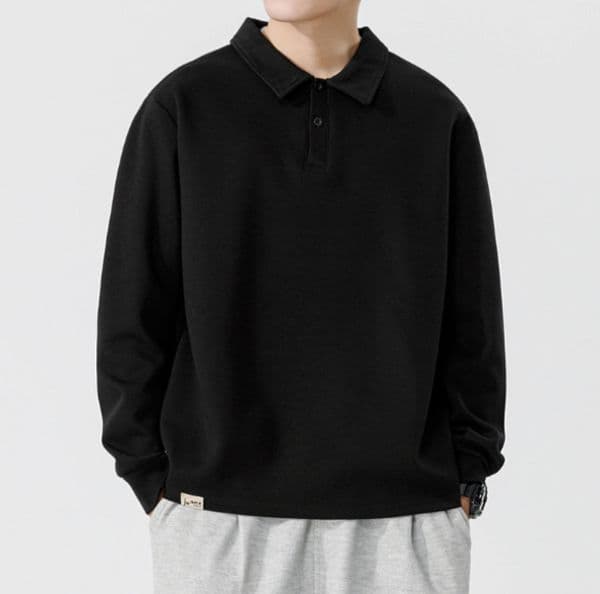 A256 Men Long-sleeved Autumn and Winter Heavy Loose Solid Color Lapel Youth Casual