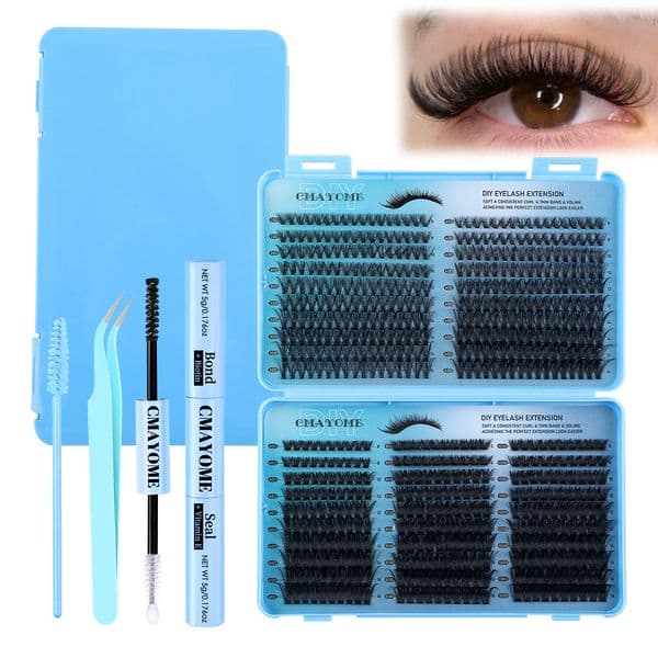DIY Cluster Lashes Kit 640Pcs Individual Lashes Thick Fluffy DIY Segmented Eyelash Extensions Soft Lightweight Handmade Reusable D Curled Grafted Lashes