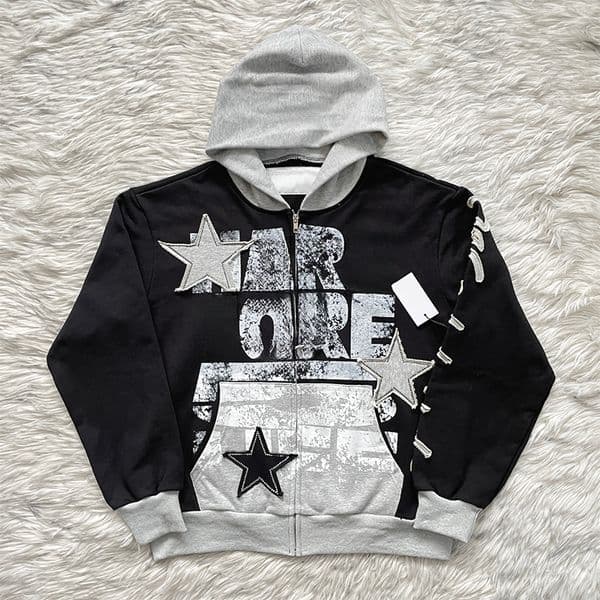 Green and Black Print Hoodie Men's Hoodies 26ss