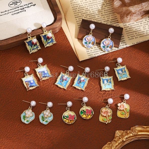 French Style Drip Oil 3D Flower Earrings Forest System Fresh Sweet Luxury Design Sense Earrings Jewelry Accessories