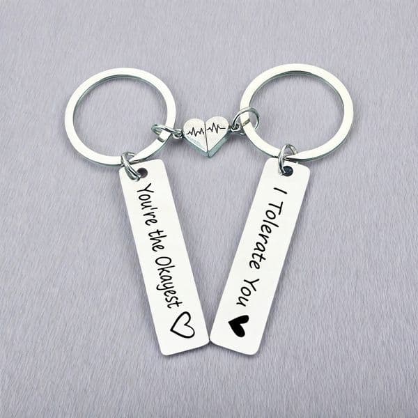Valentine's Day Stainless Steel Magnetic Keychain Couples' Matching Style Custom Engravable With Sweet Notes For Valentine's Day Gift/Spouse Presents Various Styles