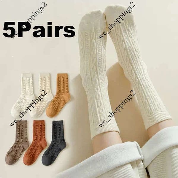 5 pairs of cashmere wool womens winter thick warm black and white set socks Japanese style simple solid color