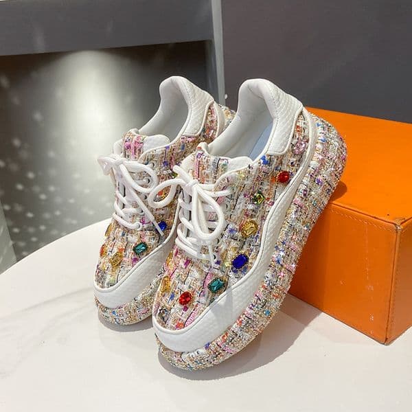 Women's Designer Sports Shoes 2026 Spring and Autumn Sparkling Water Diamond Women's Vulcanized Luxury Shoes Fashion Flat Casual Shoes Women's Outdoor Sports Shoes