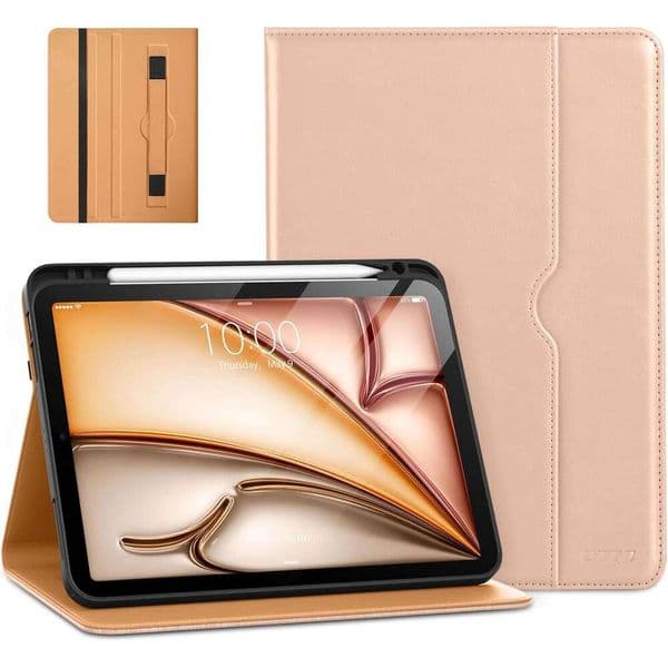 DTTO for 11-inch Case M3/M2 2025/2024, iPad Air 5th / 4th Generation 2022/2020, Premium Leather Business Folio Stand Cover with Pencil Holder - Auto Sleep/Wake,