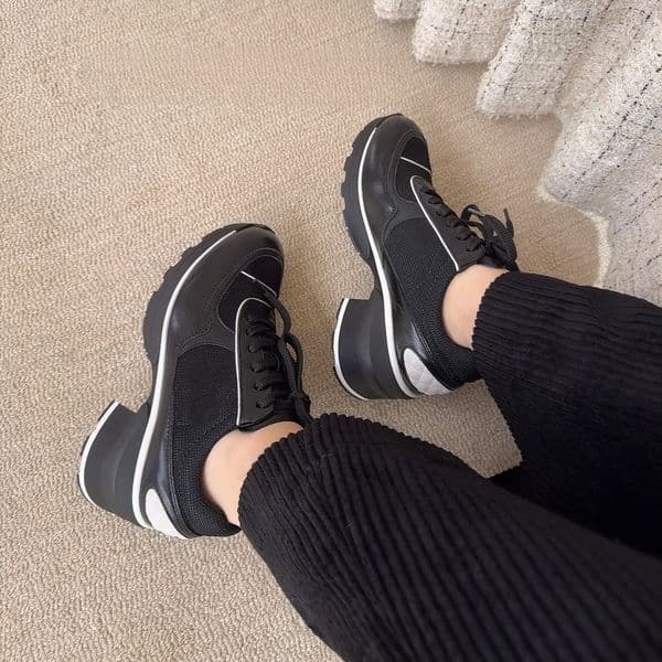 2026 New Thick Heel Thick Bottom Patch Color Women s Shoes Designer Round Head Lace Fashion Casual Sports Shoes