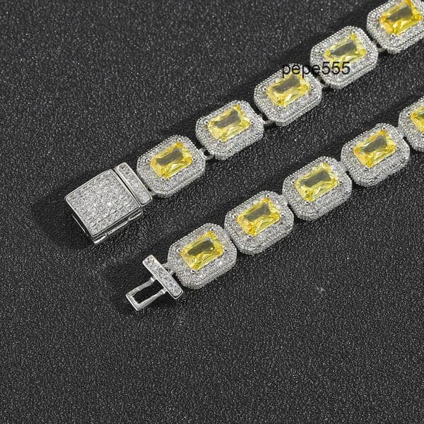 8mm Yellow Moissanite Square Rock Candy Chain Hip Hop Necklace T Square Moissanite Niche Trendy Mens Hip Hop Jewelry Moissanite pendant