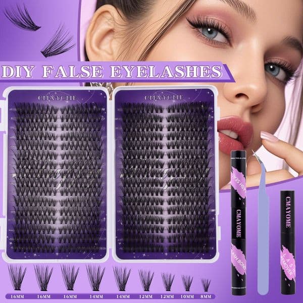 576Pcs DIY Cluster Lashes Kit D Curled Slender & Dense DIY Individual Eyelashes Soft Lightweight Handmade Reusable Cluster Segmented Eyelash Extensions