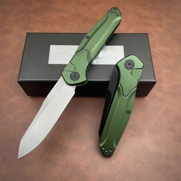 4Models 9400 Osborne Folding Knife 3.26 S30V Satin Plain Blade, Green Aluminum/PEI Handles