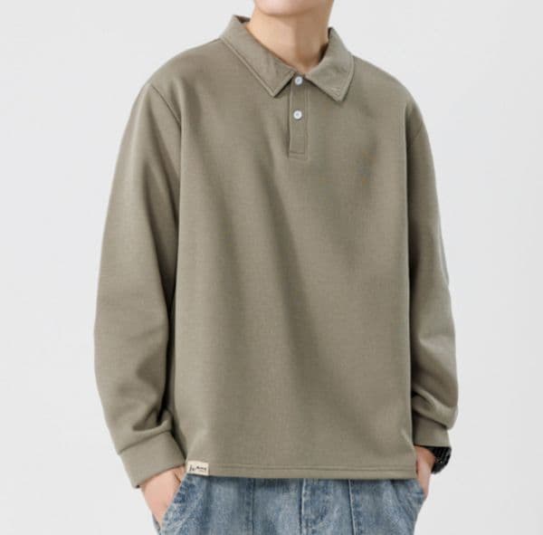 A386 Men Long-sleeved Autumn and Winter Heavy Loose Solid Color Lapel Youth Casual