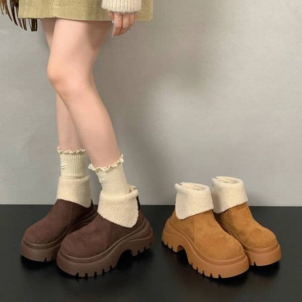 Ddmyoutdoor Winter Chunky Platform Heels Keep Warm Women Snow Boots Outdoor Concise Height Increase Cotton Short Booties Shoes Zapatos Mujer