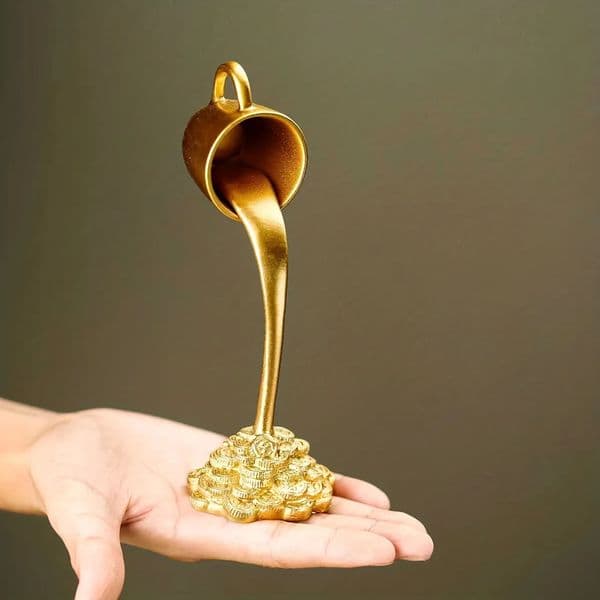 Floating Liquid Gold Mug Sculpture Kitchen Decoration Spilling Magic Pouring Splash Creative Desktop Decor Home Decoration