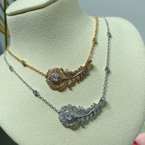 Feather necklace designer pendant 925 silver gold plated for women length 45CM Top quality With box diamond European size anniversary gift 029