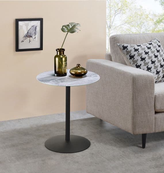 Cirillo 17.5"W End Table with Gray Marble Textured Top
