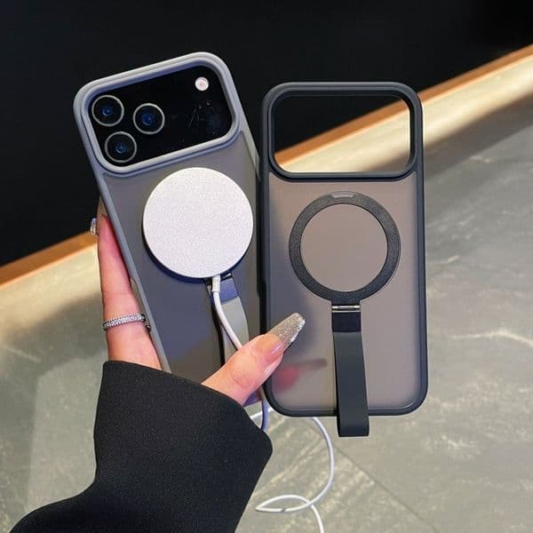 for iPhone 17 Pro Max Magnetic Phone Case with Unique Tail-Finger Gripping Feature Foldable Kickstand Tpu PC Hybrid Shockproof