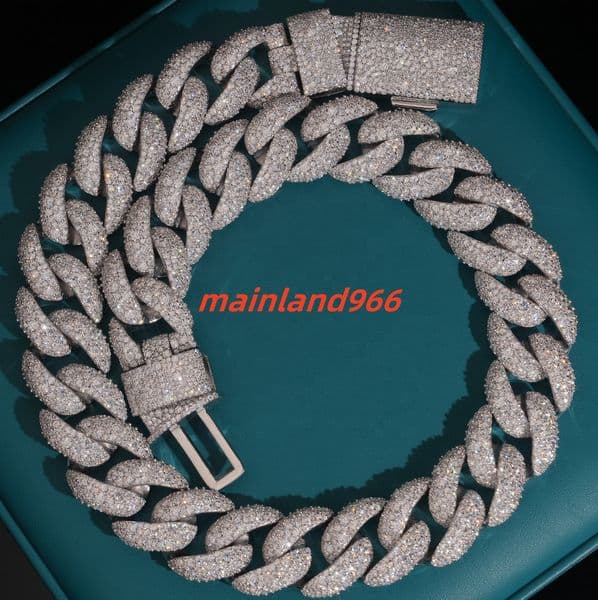 20MM Hip Hop Fashion Fine Jewelry Sterling Silver 925 Iced Out Custom D Color VVS Moissanite Diamond Necklace Cuban Link Chain