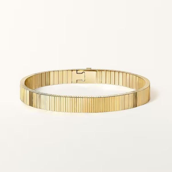 V-Gold 18K Gold Bracelet - Thick Designer Open Style Bangle for Men and Women - Wedding Jewelry with Gift Box