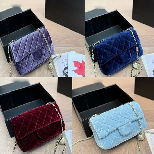 2C New style Velvet Chain With Diamond Ball Lock Oblique Straddle Portable Fashion Shoulder Bag match gift box and paper card