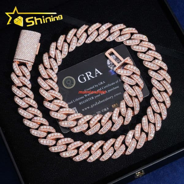 Fashion Popular 18mm 3 Row Stones Big Size Heavy GRA Certificate Iced Out Moissanite S925 Hip Hop Miami Cuban Link Chain