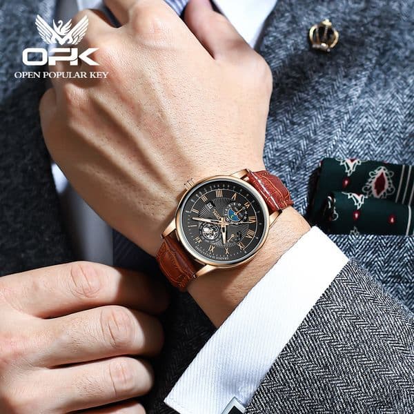 OPK brand watch business belt watch men's quartz watch waterproof luxury men's watch new elegant and luxurious designer watch
