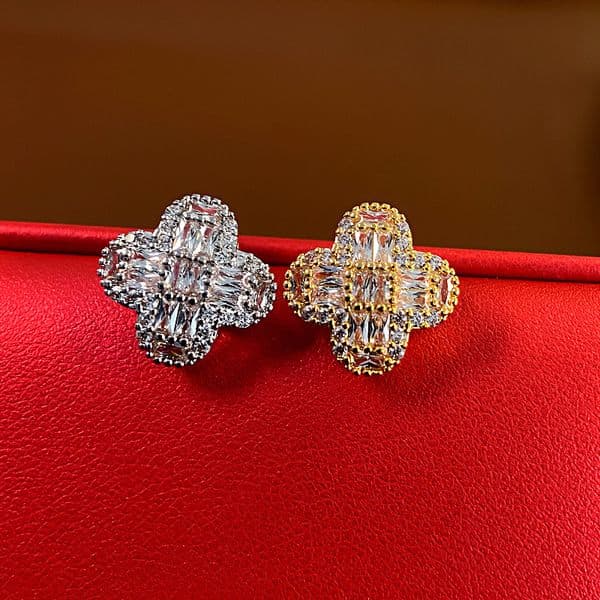 Real Gold Plated Zirconia Flower Designer Small Fragrance All Fashionable Earrings Diamond Light Luxury High-end Fashion Factory Wholesale