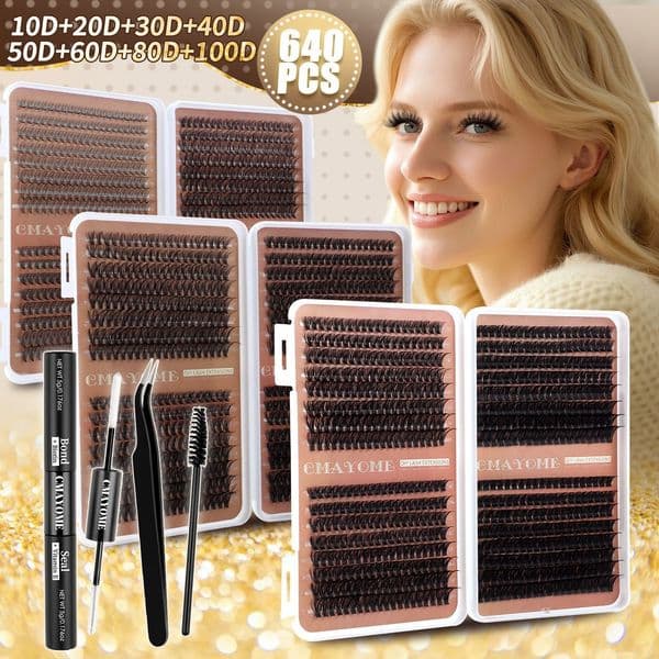 Thick Fluffy DIY Lash Clusters Kit 640Pcs DIY Individual Eyelashes Wispy Natural Look Handmade Reusable D Curled Cluster Segmented Eyelash Extensions