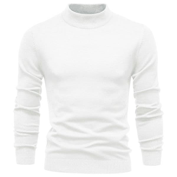 WOZK Autumn and winter new casual men's solid color pullover sweater semi high neck knitted sweater casual men's inner top white