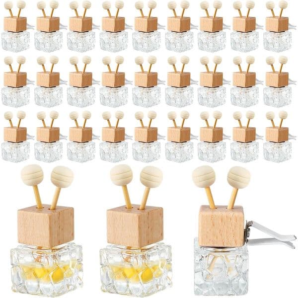 Car Air Freshener Diffuser with Vent Clip Car Diffuser Empty Essential Oil Perfume Glass Bottle with Wooden Caps Stick