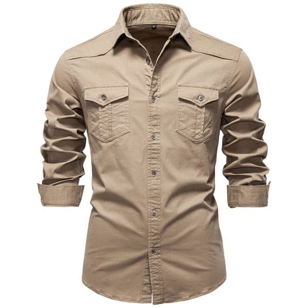 WOZK Men's autumn and winter European denim shirt, men's casual solid color denim long sleeved shirt, denim fabric inner top high quality supplier