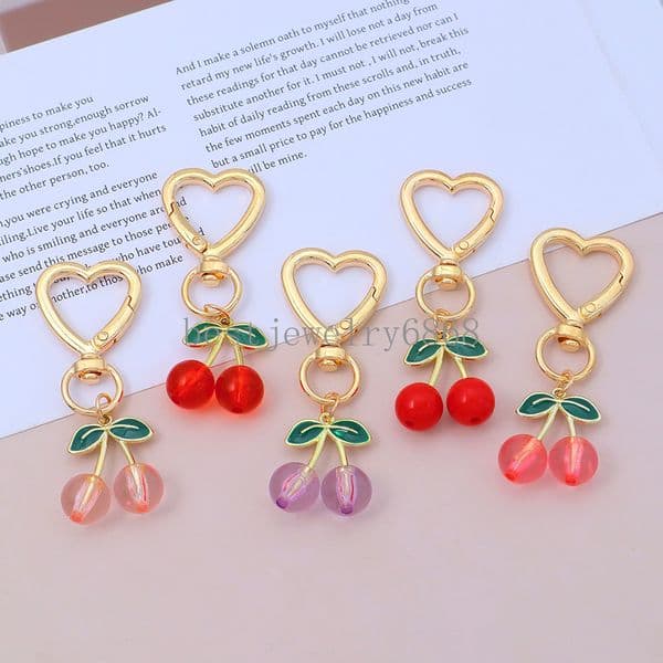 Cute Resin Red Cherry Keychain 3d Simulated Fruit Pendant Keyring Handbag Backpack Decor Kid Friend Gift