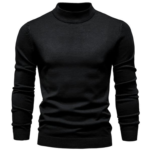 WOZK Autumn and winter new casual men's solid color pullover sweater semi high neck knitted sweater casual men's inner long sleeves top high quality