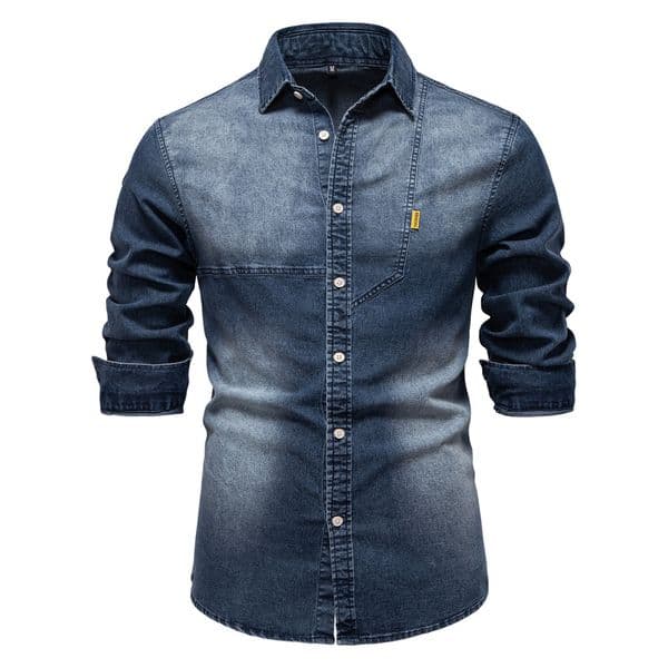 WOZK Men's autumn and winter European denim shirt, men's casual solid color denim long sleeved shirt, denim fabric inner top high quality wholesale