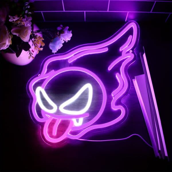 LED Neon Sign---USB-Powered Purple Ghost Face Neon Sign, Halloween Waterproof Decor Light--821280001--27