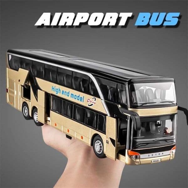 Car Model 1:30 Scale Double-decker Business Bus Alloy Model Toy Car Sound Light Pull Back 5 Doors Opened Simulation Vehicle Models Toys