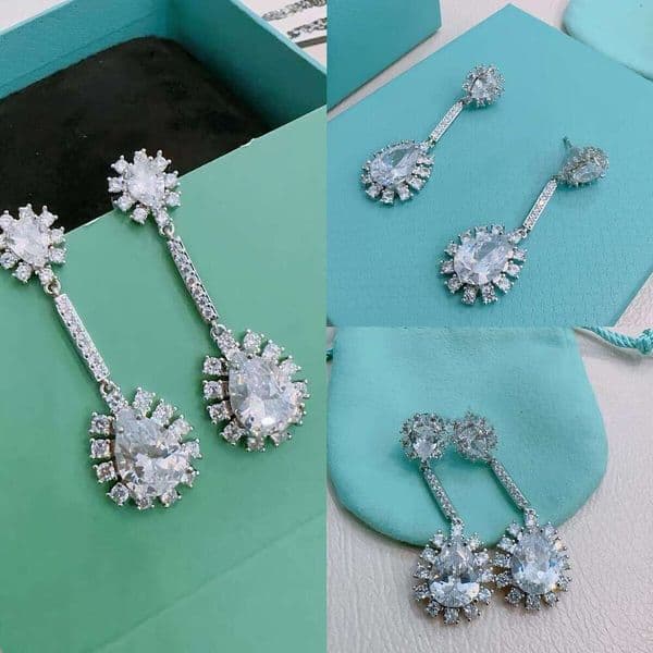 High-end designer sparkling zircon long tassel earrings, fashionable silver-plated white gold pendant earrings, suitable for women's wedding party jewelry